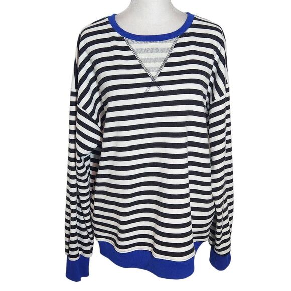 Black and White Stripe Classic Striped Oversized Crewneck Size Small - Picture 1 of 9